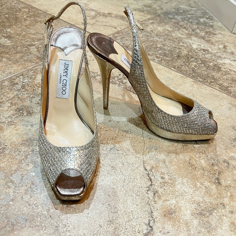 Jimmy Choo Silver Stiletto Sling Back